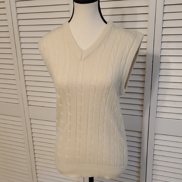 Campus Cream Cable Knit Sleeveless Sweater Vest, Size Small - Picture 1 of 8